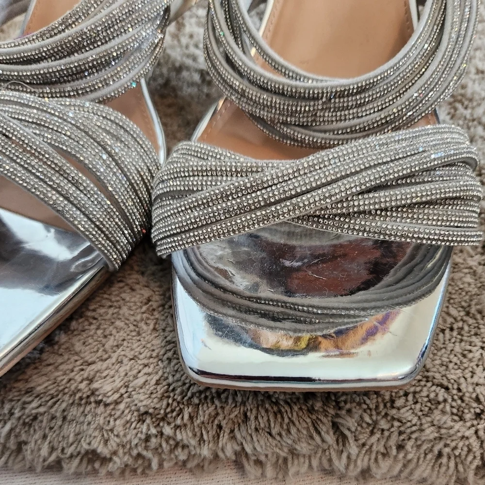 Women's Tammy Rhinestone Heels - A New Day Silver 14W